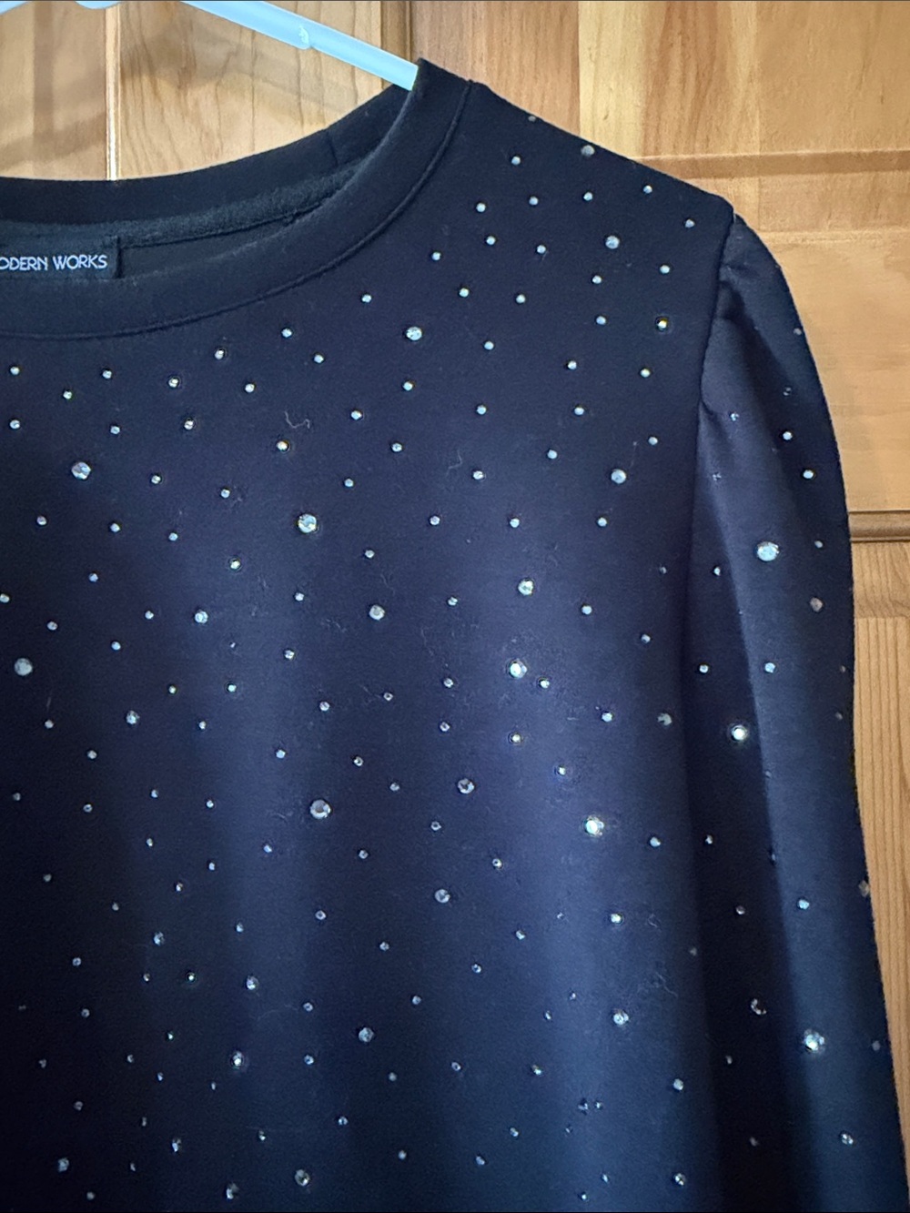 Modern Works Black Crewneck Top with Sparkle Studs